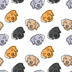 Obraz premium Hand drawn smiling dog seamless pattern with white background.