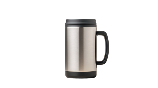 Sleek stainless steel mug mockup product photography minimalist design modern aesthetic