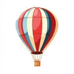Fototapeta premium Air balloon flying through the clouds, cartoon flat illustration style