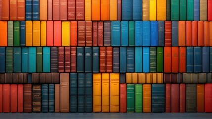 Fototapeta premium A Colorful Collection of Books: A Wall of Knowledge and Literary Diversity