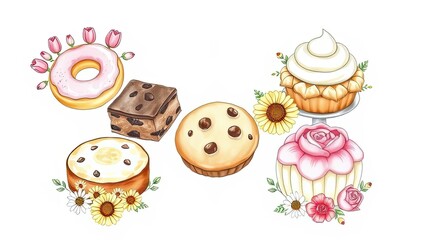 Delicious Bakery Treats Donuts Cakes Cookies Flowers