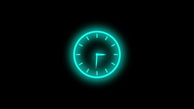  Analog clock spinning animation loop, alpha channel included. black background Video animation of analog clock with moving arrows in seamless 12 hour loop background. Stopwatch animation. 