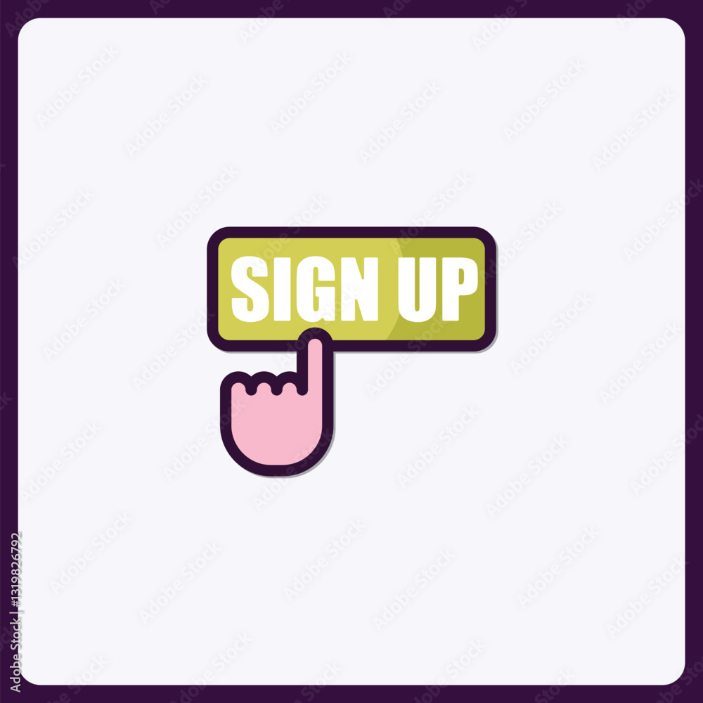 Poster simple signup icon with hand pointer for website design and application