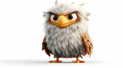 Fototapeta premium Cartoon Eagle with Fluffy Feathers and Angry Expression on White Background
