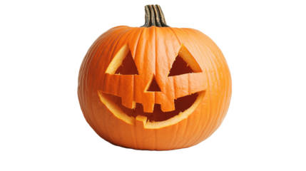 Spooky carved jack-o'-lantern pumpkin halloween celebration food art studio background close-up view festive spirit