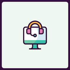 Whimsical customer support icon with headset display for communication