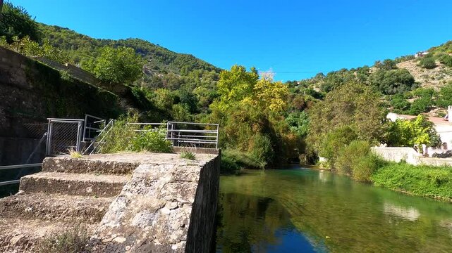 Central San Pascual hydroelectric plant on hiking path to river "Rio Grande" , Yunquera, Spain 