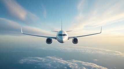 Airplane flying over a horizon