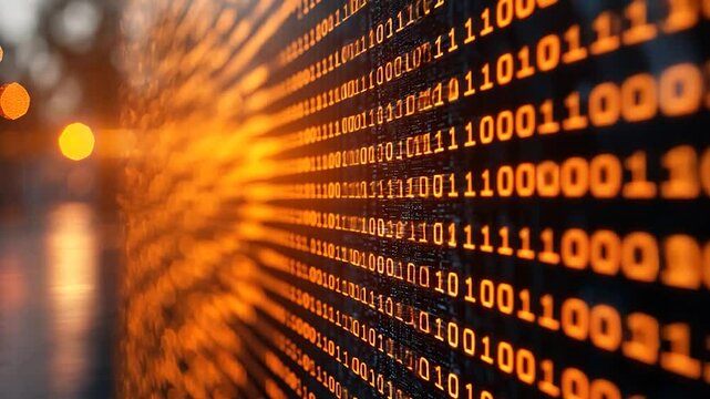 Abstract glowing binary code background.