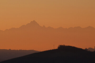 sunrise in the mountains, Mount Monte Viso during sunset, pink sunset, alps