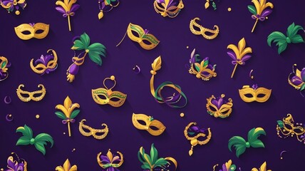 Naklejka premium Mardi gras traditional necklaces on a dark purple background.