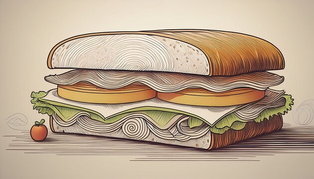 Delightful Abstract Line Art of a Picnic Sandwich Celebrating National Picnic Month