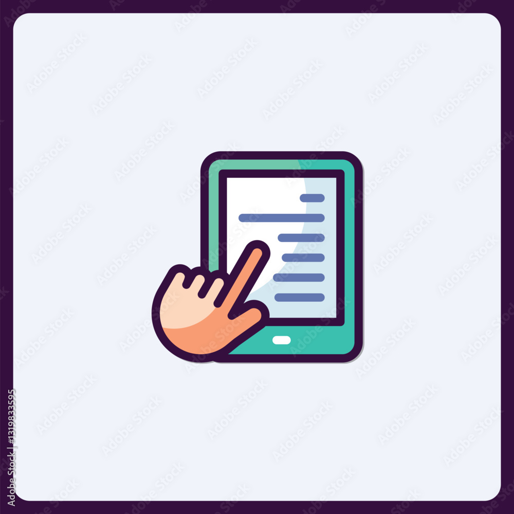 Poster digital device with touch interaction, vector icon for mobile interface