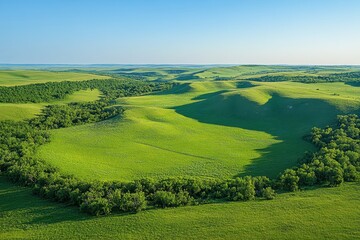Obraz premium Lush Green Rolling Hills Under Clear Sky During Sunny Day