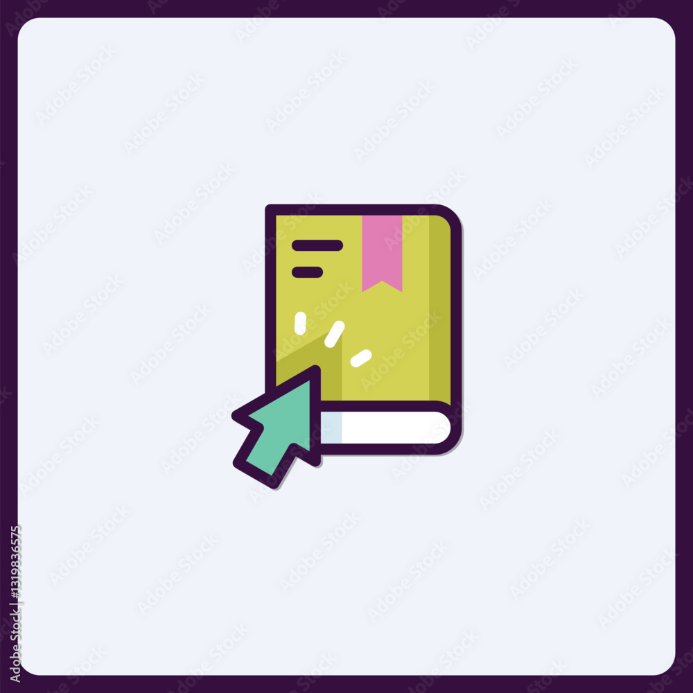 Poster online learning platform with a book and a mouse arrow cursor element