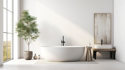 Fototapeta premium A photo of a luxury bathroom with a freestanding tub