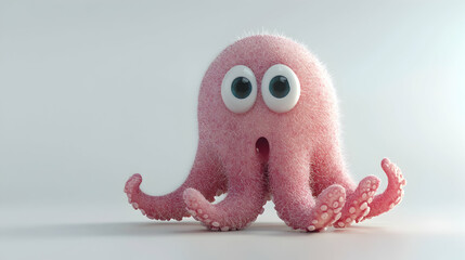 Cute Pink Octopus Toy with Big Eyes on White Background Marine Creature Soft Furry Texture Playful Design
