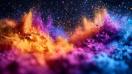 Graphic design featuring a colorful splash of Holi powders creating a dynamic and energetic image