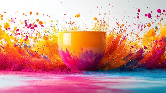 Graphic design of a Holi poster featuring a vibrant and energetic composition
