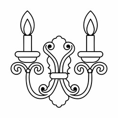 Hand-drawn Illustration of a modern wall sconce with Candles. Modern Wall lamp vector art design. coloring page, candlestick with candle