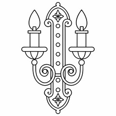 Hand-drawn Illustration of a modern wall sconce with Candles. Modern Wall lamp vector art design. coloring page, candlestick with candle