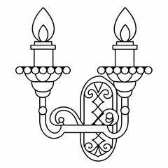 Hand-drawn Illustration of a modern wall sconce with Candles. Modern Wall lamp vector art design. coloring page, candlestick with candle
