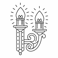 Hand-drawn Illustration of a modern wall sconce with Candles. Modern Wall lamp vector art design. coloring page, 