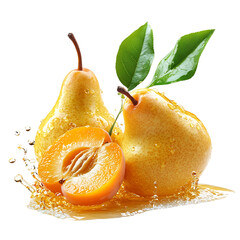Fresh Pears and Apricots Bursting in Golden Nectar Isolated on Transparent Background
