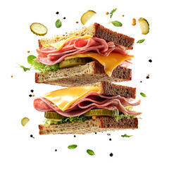 A Classic Ham and Cheese Sandwich with Mustard and Lettuce Isolated on Transparent Background