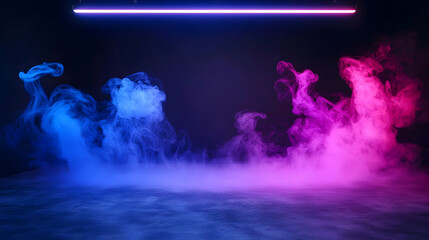 Vivid Pink And Blue Neon Light Smoke Effect On Dark Grunge Concrete Floor Background Ideal For Modern Product Presentations