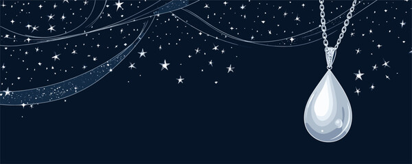 Elegant flat necklace and stars vector icons set with night sky and shimmering jewelry elements.