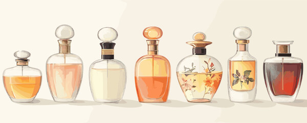 Elegant perfume bottles icons set in linear style - vector art for fragrance design.