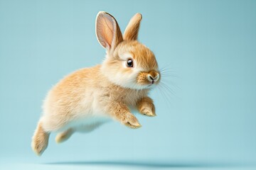 a cute bunny rabbit leaping into the air