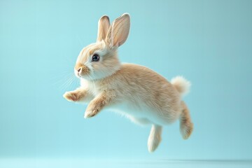 a cute bunny rabbit leaping into the air