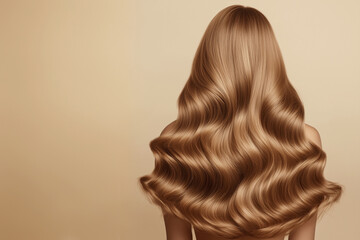 Close-up of curls and frizzy shiny blonde hair . Hair colorind or shades . Soft wavy hair styling. View from the back. For advertising hair care products.
