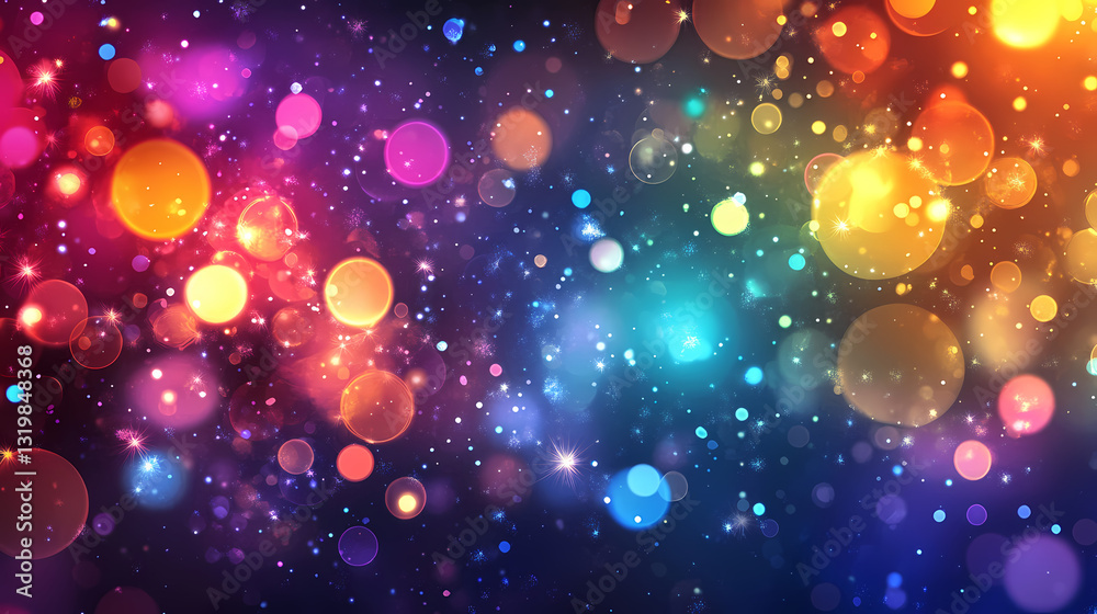 Wall mural colorful soap bubbles floating in abstract light illumination with dreamy bokeh effect, soap bubbles