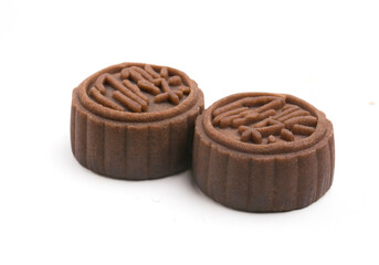 chocolate mooncakes on white background