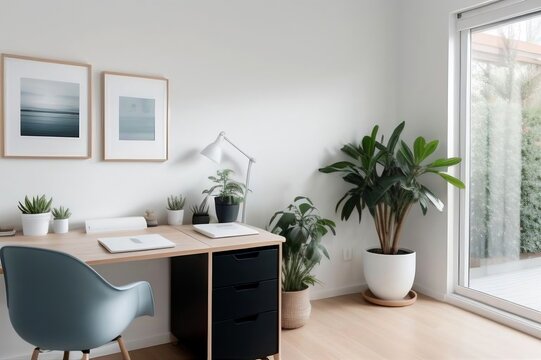 Minimalist Modern Home Office with Blue Aesthetic - Productive Workspace Concept