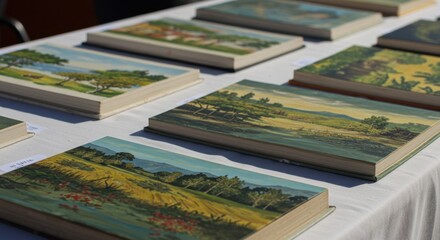 Fototapeta premium Open Art Books Displaying Diverse Painting Styles