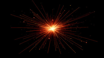 A bright orange light bursts from the center, spreading outward in a starburst pattern against a black background. Dreamy Illumination. Illustration