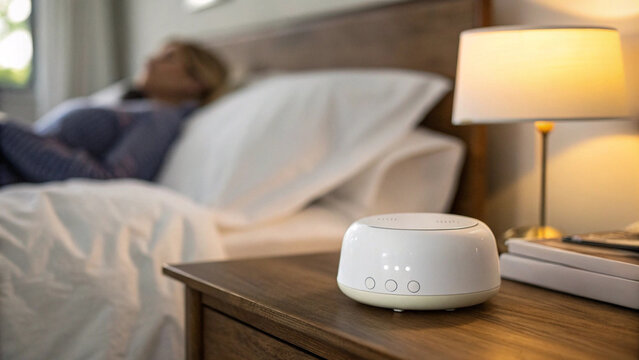 White Noise Machine on Bedside Table, sleep and relaxation for Insomnia and Sensitive Light Sleeper