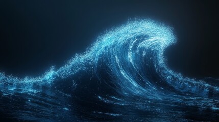 sea wave made of glowing polygons