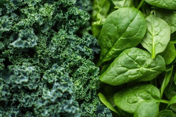 Vibrant Leafy Greens: Fresh Kale and Spinach Ready for Harvest in a Colorful Agricultural Setting