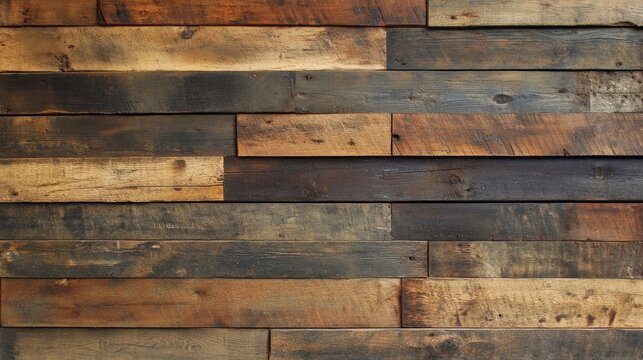 Rustic Pallet Wall Accent: Horizontal Rows of Recycled Hardwood Panels with Knots and Nails