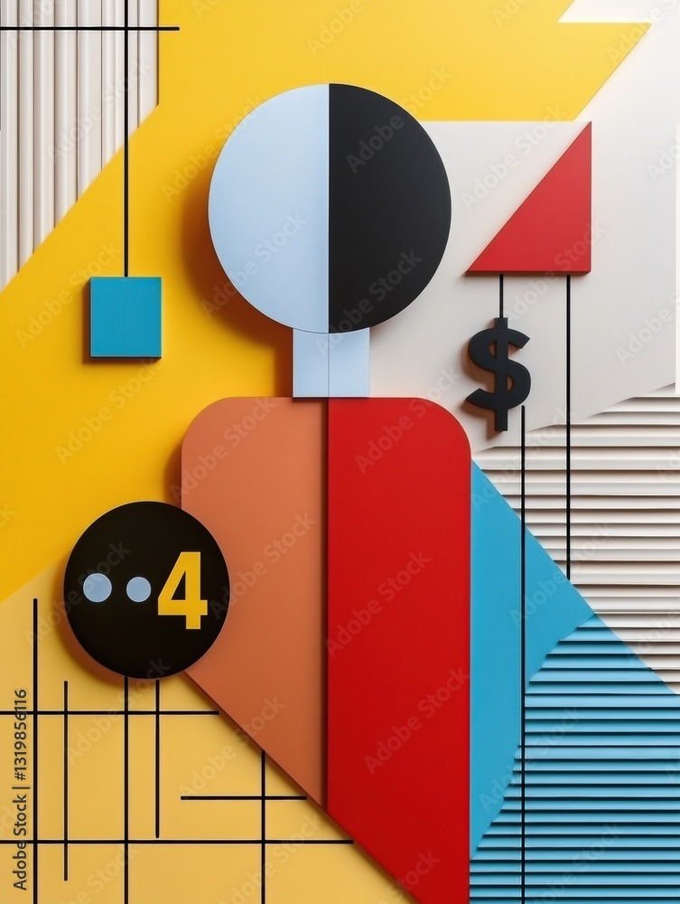 Poster geometric price tag transformed into modern abstract figure with discount symbols and large percenta