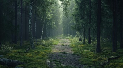 Obraz premium A Serene Forest Painting With Tall Trees