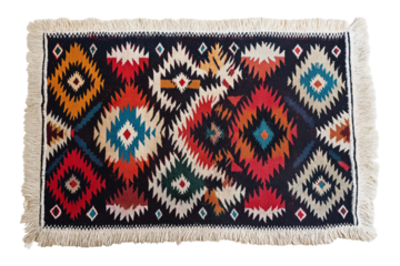 Handwoven kilim rug in tribal diamond patterns isolated on transparent white background