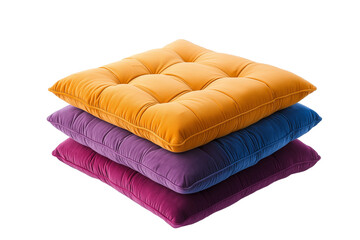 Colorful velvet floor cushions isolated on transparent white background