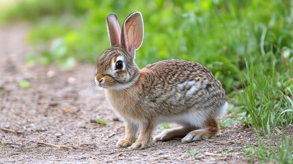 Fototapeta premium Charming Cottontail: A Young Rabbit in the Wild at Rio Grande Nature Center, Albuquerque, New Mexico