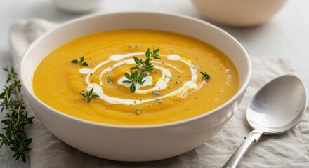 Roasted Butternut Squash Soup with Thyme and Cream